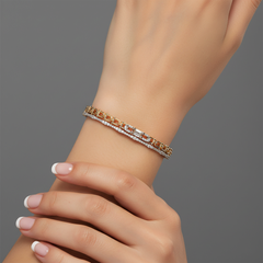 Baguette 14K (or 18k upon request) Gold Chain Link Diamond Bangle Bracelet