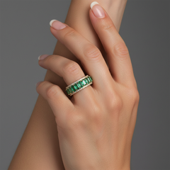 Emerald Round Baguette 14K (or 18k upon request) Yellow Gold Eternity Band Ring