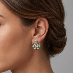 Radiant Fan 14K (or 18k upon request) Yellow Gold Emerald Diamond Drop Earrings