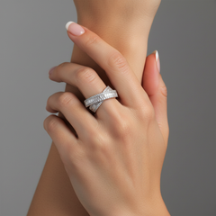Statement Crossover Band 14K (18k upon request) White Gold Diamond Layered Ring