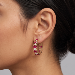 Geometric Ruby Pear Diamond 14K (or 18k upon request) Yellow Gold Hoop Earrings