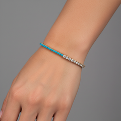 Attractive Turquoise 14K (18k upon request) Yellow Gold Diamond Tennis Bracelet