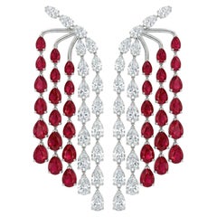 31.99ctw Ruby & Diamond 14K White Gold Drop Earrings