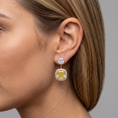 Radiant Yellow Diamond 14K (18K Custom) White Gold Halo Earrings