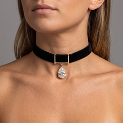 Midnight Velvet Pear Diamond Drop Choker 14K (18K Custom) Necklace