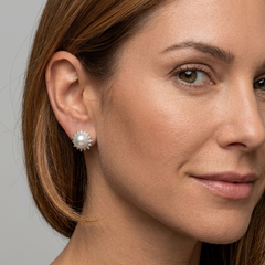 Pearl Halo 14K (18K Custom) White Gold Statement Diamond Earrings