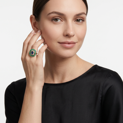 Blue Sapphire Emerald 14K (18K Custom) Halo Cocktail Ring