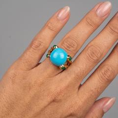 Bold Turquoise Cabochon 14K (18K Custom) Yellow Gold Ring