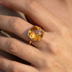 Citrine Cushion Cut 14K (18K Custom) Gold Ring