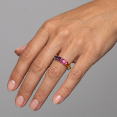 Colorful Sapphire Baguette 14K (18K Custom) Gold Eternity Ring
