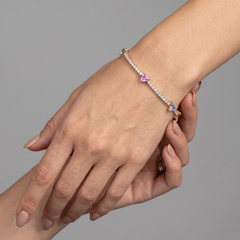 Colourful Heart 14K (Custom) Yellow Gold Diamond Bracelet