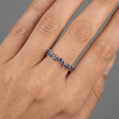 Elegant Blue Sapphire 14K (18K Custom) White Gold Stacking Ring