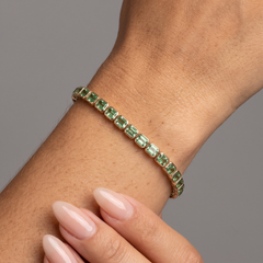 Emerald Cut 14K (Custom) Yellow Gold Green Gemstone Tennis Bracelet