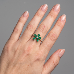 Emerald Green Flower 14K (18K Custom) Diamond Ring