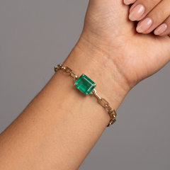 Emerald-Cut Emerald 14K Yellow Gold Chain Bracelet