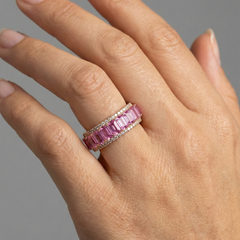 Exquisite Pink Sapphire Diamond 14K (18K Custom) Gold Eternity Band Ring