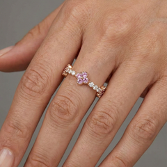 Floral Pink Sapphire & Diamond 14K (18K Custom) Gold Ring