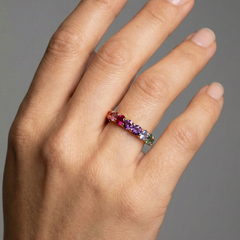 Gleaming Rainbow Sapphire 14K (18K Custom) Gold Eternity Ring