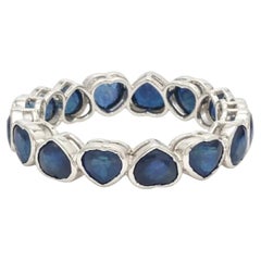 Heart Blue Sapphire 14K White Gold (18K Custom) Bezel Eternity Ring