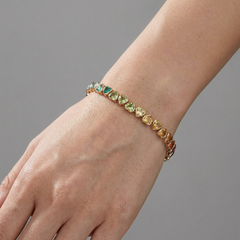 Heart-Cut Rainbow Gemstone 14K (Custom) Yellow Gold Tennis Bracelet