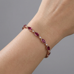 Marquise Cut Pink Sapphire & Diamond 14K Rose Gold Bracelet