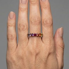 Meticulously Multi-Color Sapphire 14K (18K Custom) Gold Eternity Ring