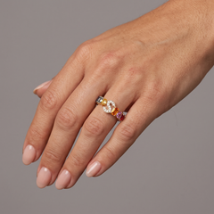 Multi-Color Gemstone 14K (18K Custom) Gold "S" Initial Ring