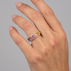 Multi-Color Gemstone 14K (18K Custom) Gold Diamond Band Ring
