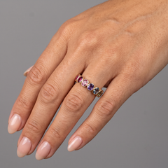 Multi-Color Oval Sapphire 14K (18K Custom) Gold Eternity Ring