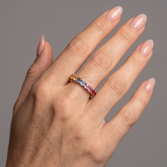 Multi-Colored Gemstone 14K (18K Custom) Gold Eternity Band Ring