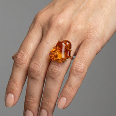 Organic Amber 14K (18K Custom) Yellow Gold Statement Ring