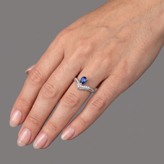 Oval Blue Sapphire 14K (18K Custom) Diamond Accent Ring