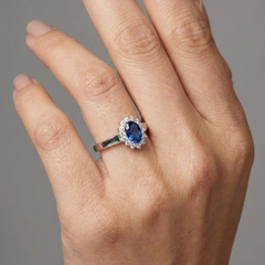 Oval Blue Sapphire 14K (18K Custom) Diamond Cluster Ring