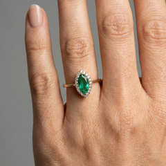 Oval Green Shiny Emerald 14K (18K Custom) Diamond Ring