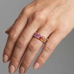 Pear-cut Rainbow Sapphire 14K (18K Custom) Diamond Eternity Ring