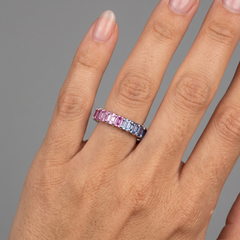 Pink & Blue Sapphire 14K White Gold (18K Custom) Emerald-Cut Eternity Ring