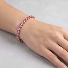 Pink Sapphire 14K (Custom) Yellow Gold Heart-Shaped Tennis Bracelet