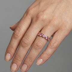 Pink Sapphire Pear-Cut Bezel 14K (18K Custom) Gold Half Eternity Band Ring
