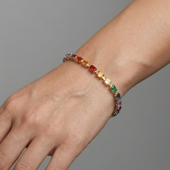 Rainbow Sapphire Emerald-Cut 14K (18K Custom) Gold Tennis Bracelet