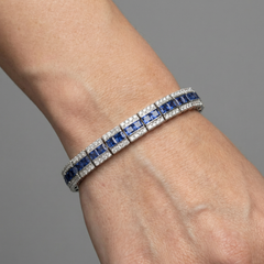 Royal Blue Sapphire & Diamond 14K White Gold Tennis Bracelet