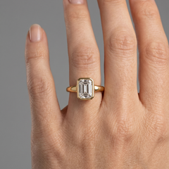 Emerald-Cut Bezel Set Diamond Ring in 14K Yellow Gold