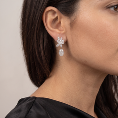 Boucles d'oreilles pendantes en diamants naturels taille marquise et coussin, motif floral