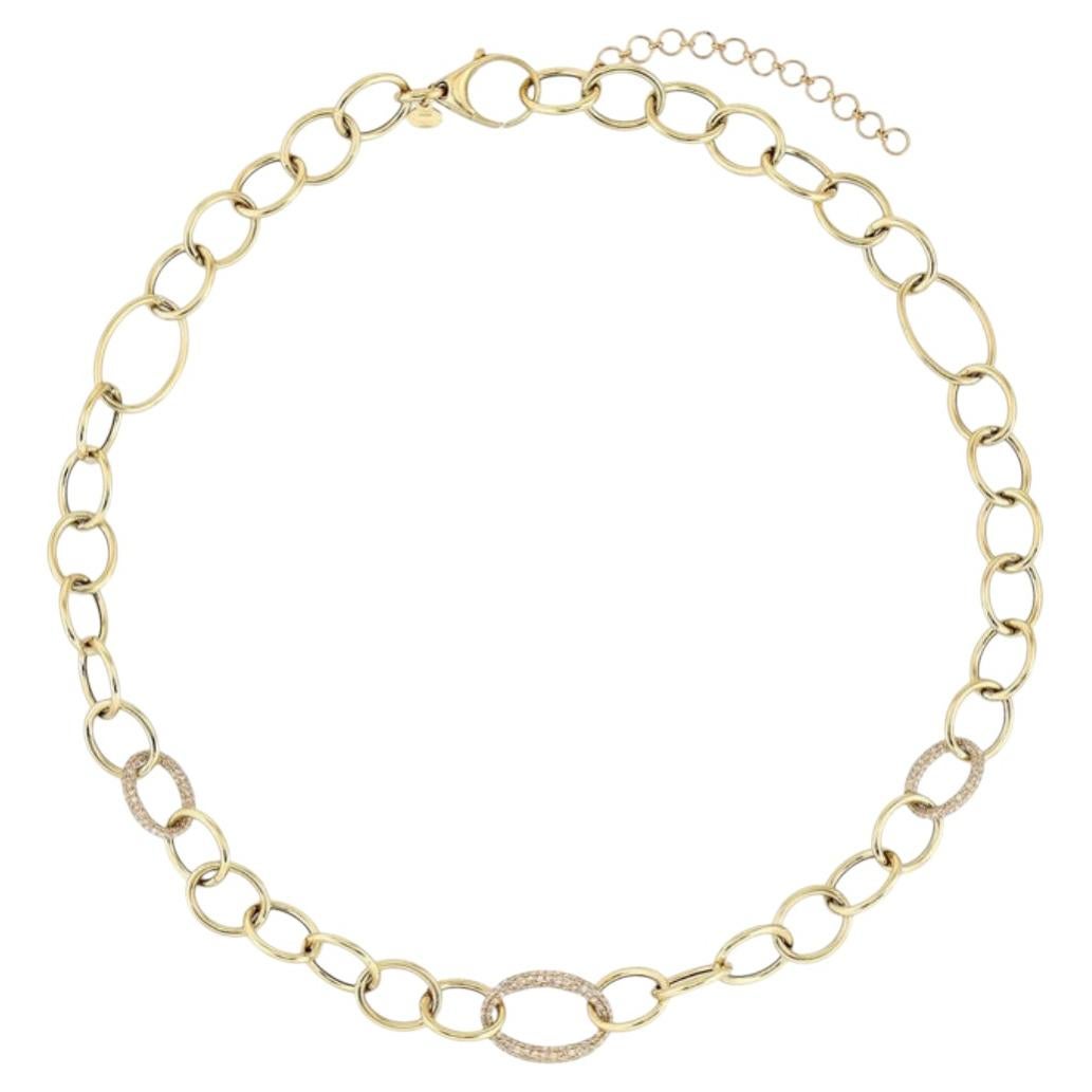 Collier à maillons en or jaune 14 carats (ou 18 carats sur demande) orné de diamants ovales en vente