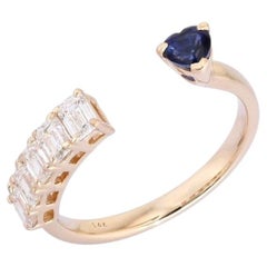 Heart Baguette Diamond 14K (or 18k upon request) Yellow Gold Open Ring