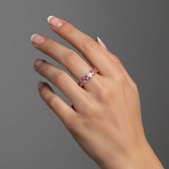 Pure Pink Sapphire 14K (or 18k upon request) Yellow Gold Diamond Eternity Ring
