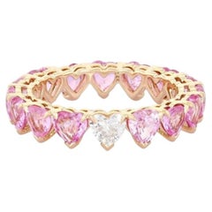 Pure Pink Sapphire 14K (or 18k upon request) Yellow Gold Diamond Eternity Ring