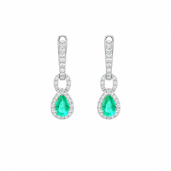 Emerald Halo 18K Natural Diamond White Gold Drop Earrings