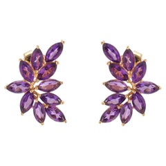 Amethyst Floral 14K (18k custom) Yellow Gold Cluster Stud Earrings