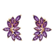 Amethyst Floral 14K (18k custom) Yellow Gold Cluster Stud Earrings