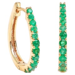 Emerald 14K (18k Custom) Yellow Gold Hoop Earrings
